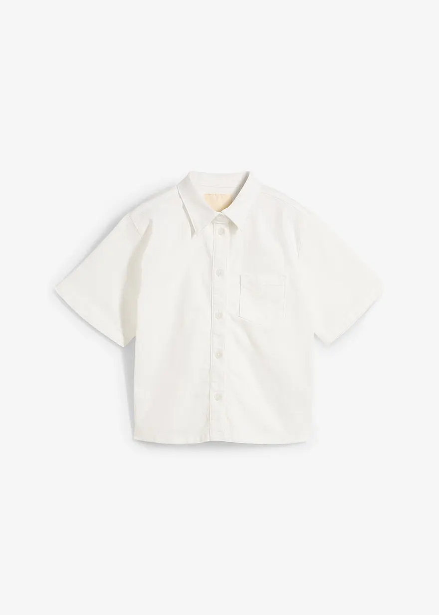 Jeansbluse, Loose Fit in weiß von vorne - bonprix