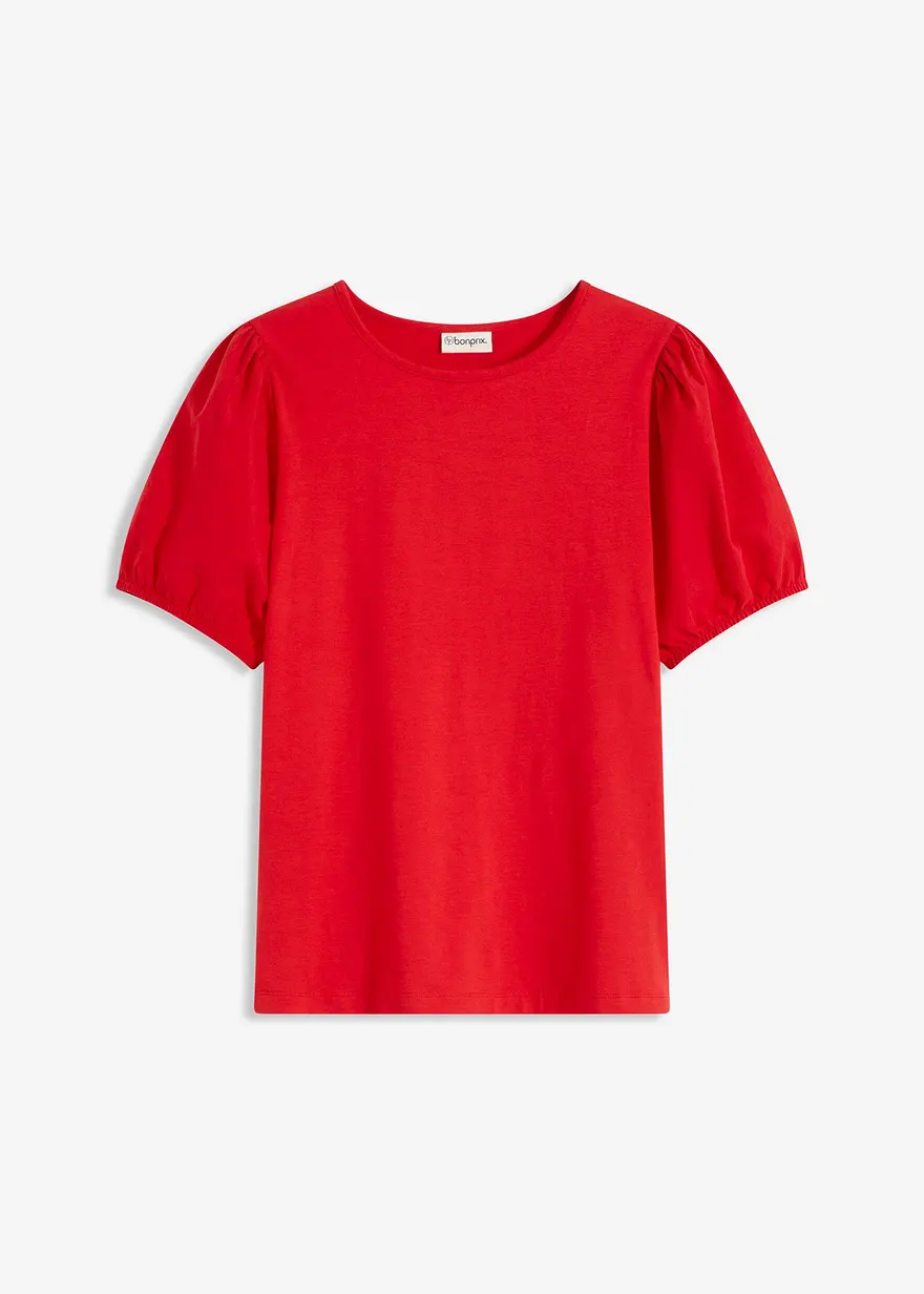 Jerseyshirt mit Ärmeln aus Baumwollpopeline in rot von vorne - bonprix