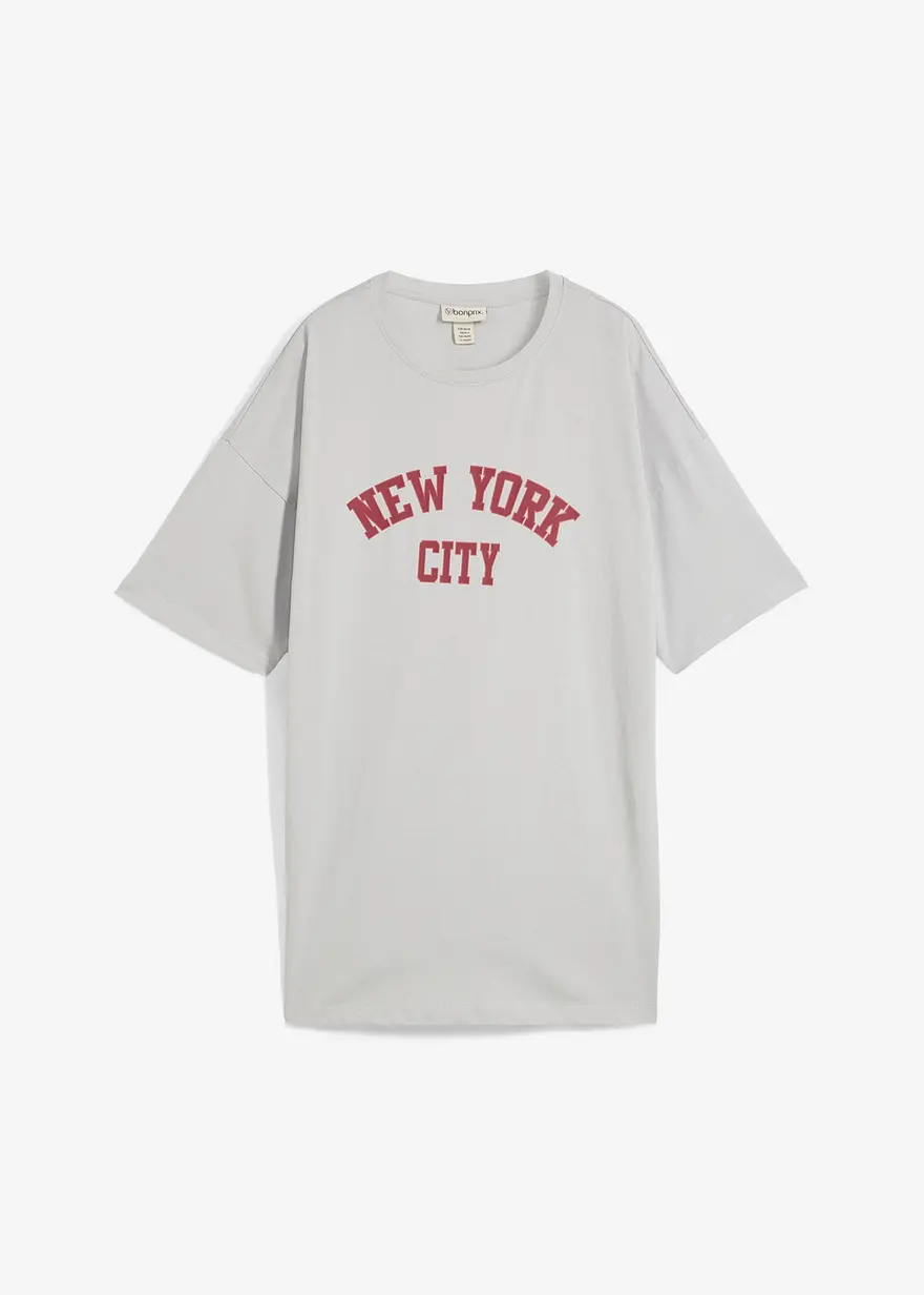 Oversize-Shirt aus reiner Bio-Baumwolle in grau von vorne - bonprix