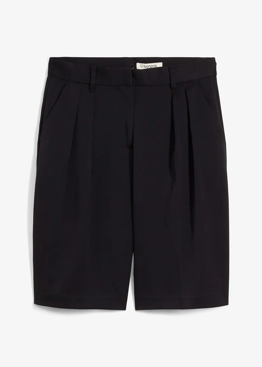 Bermuda mit Bundfalten aus Viskose-Mix in schwarz von vorne - bonprix