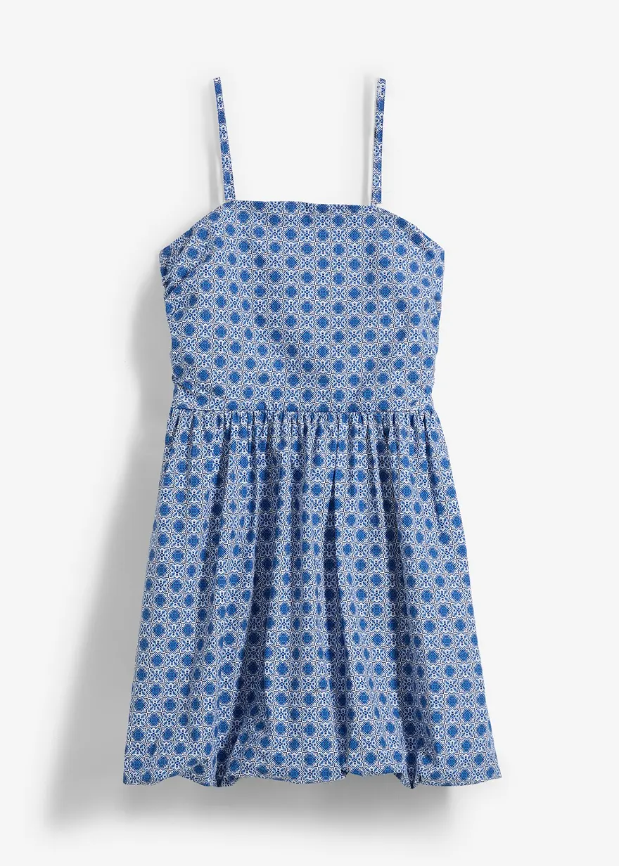 Bandeau-Kleid aus reiner Baumwolle in blau von vorne - bonprix