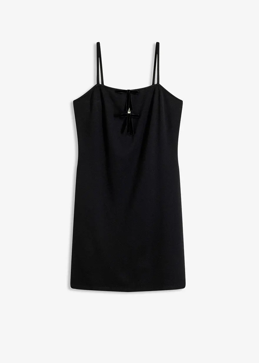 Minikleid mit Samtschleifen in schwarz von vorne - bonprix