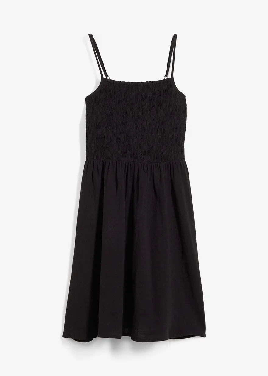 Trägerkleid aus luftigem Musselin in schwarz von vorne - bonprix