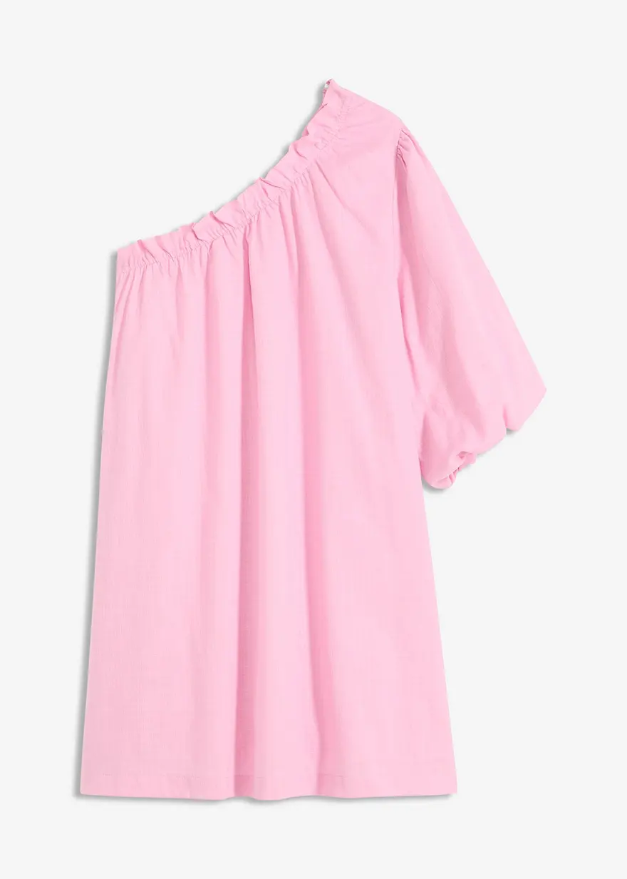 One-Shoulder-Kleid aus Baumwolle in rosa von vorne - bonprix