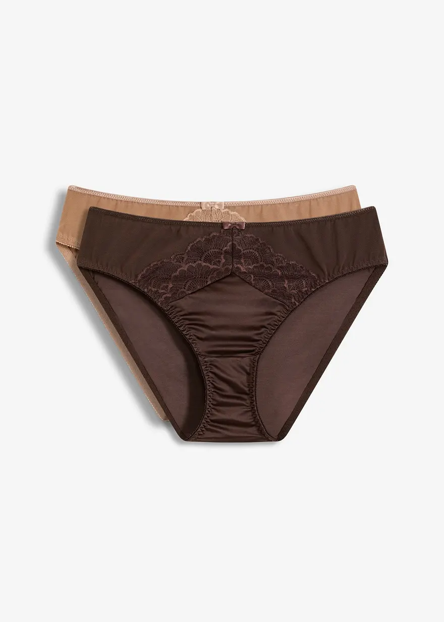 Slip mit Glanzeffekt (2er Pack) in braun von vorne - bonprix