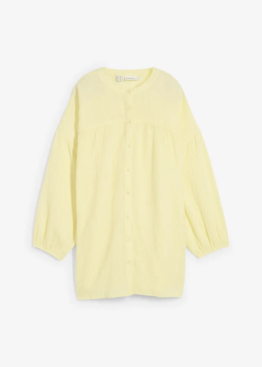 Oversize-Bluse aus Musselin in gelb von vorne - bonprix