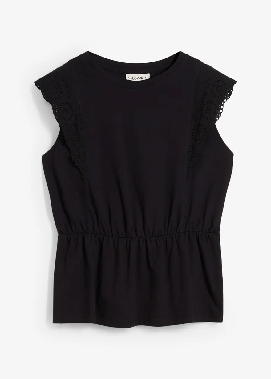Shirt mit Lochmuster in schwarz von vorne - bonprix
