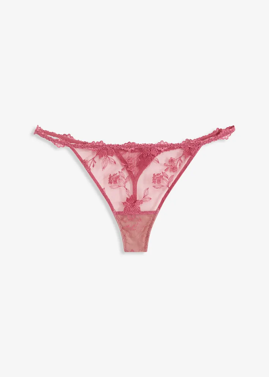 Tanga String mit blumiger Spitze in rot von vorne - bonprix