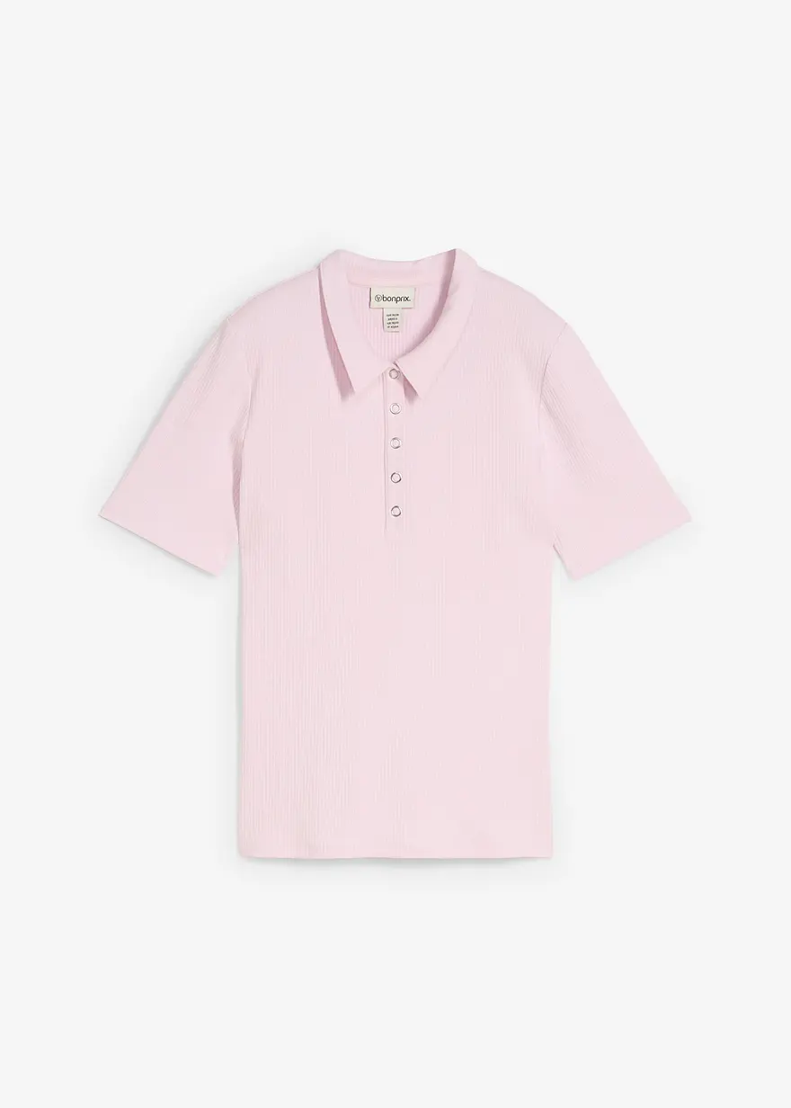 Geripptes Poloshirt aus Viskose-Mix in lila von vorne - bonprix