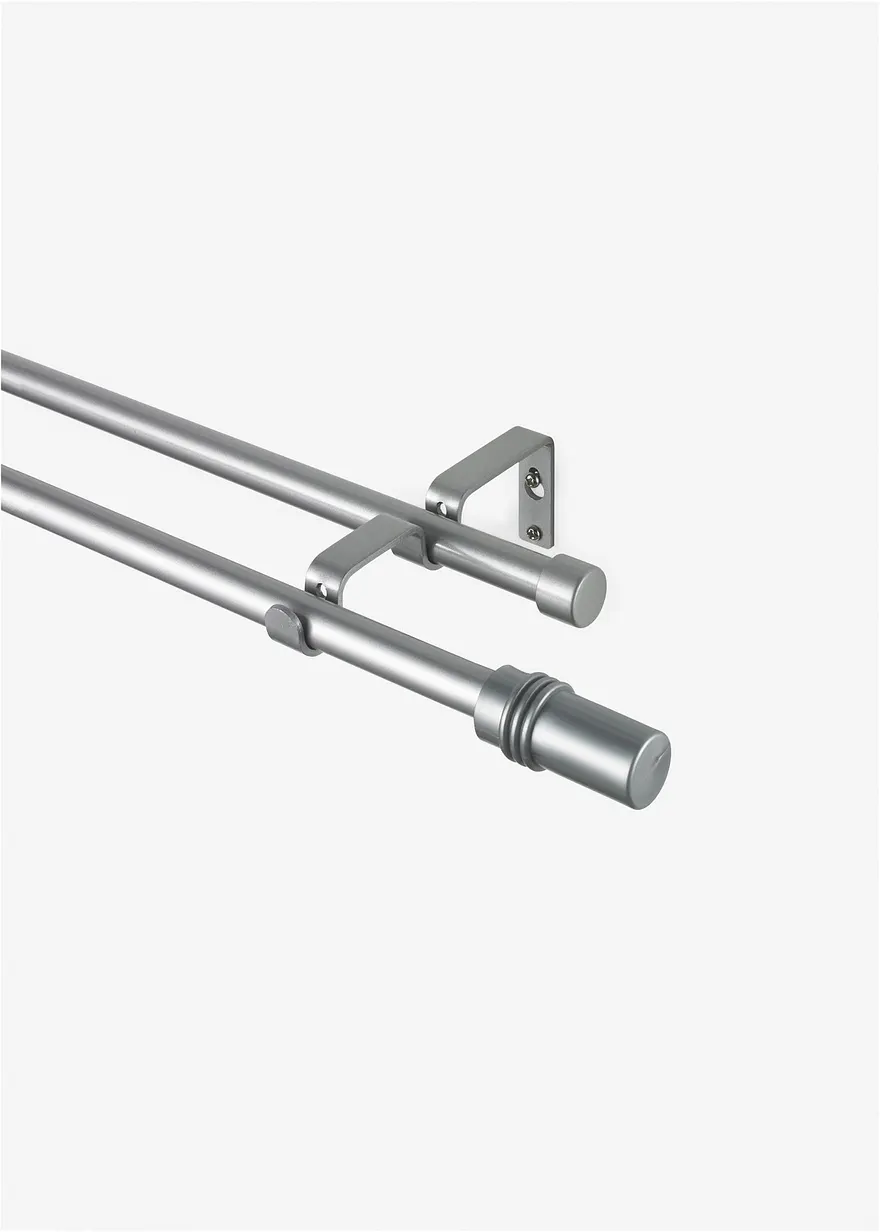 Gardinenstange mit Endstück Zylinder in silber von vorne - bonprix
