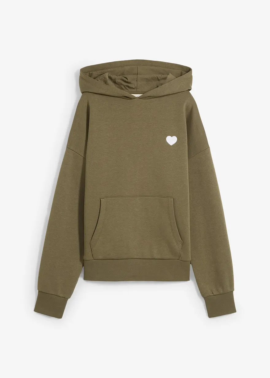 Oversize Hoodie aus weichem Baumwoll-Mix in grün von vorne - bonprix