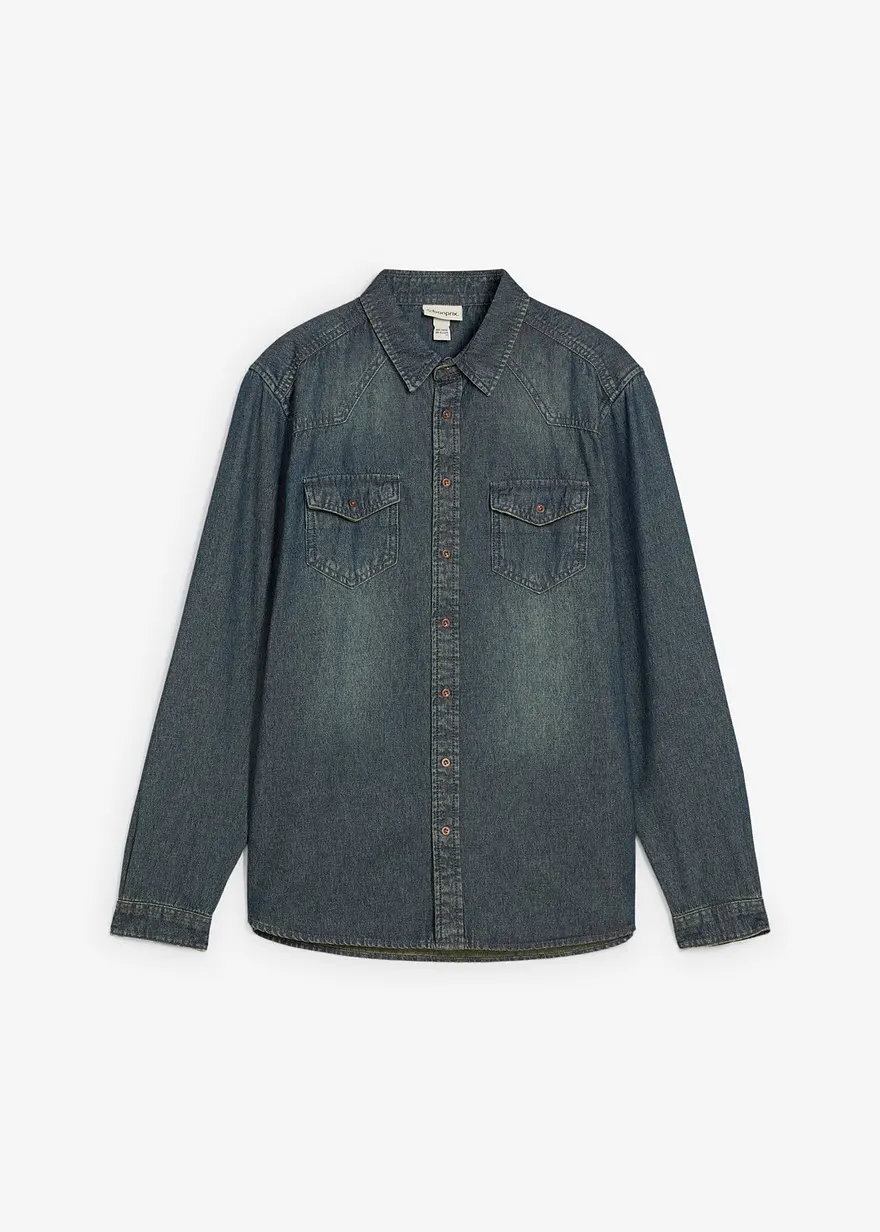 Jeanshemd aus reiner Baumwolle in blau von vorne - bonprix
