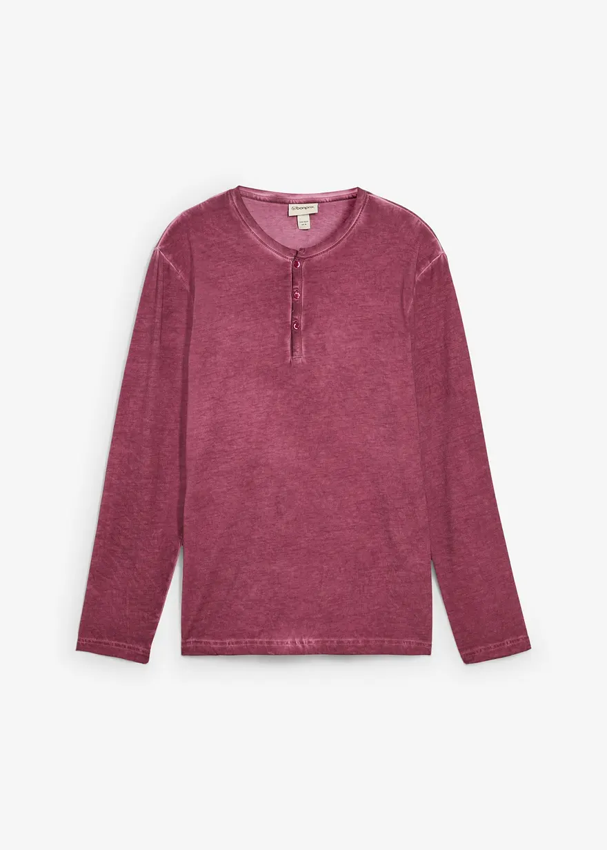 Henleyshirt, Langarm in gewaschener Optik aus reiner Bio-Baumwolle in rot von vorne - bonprix