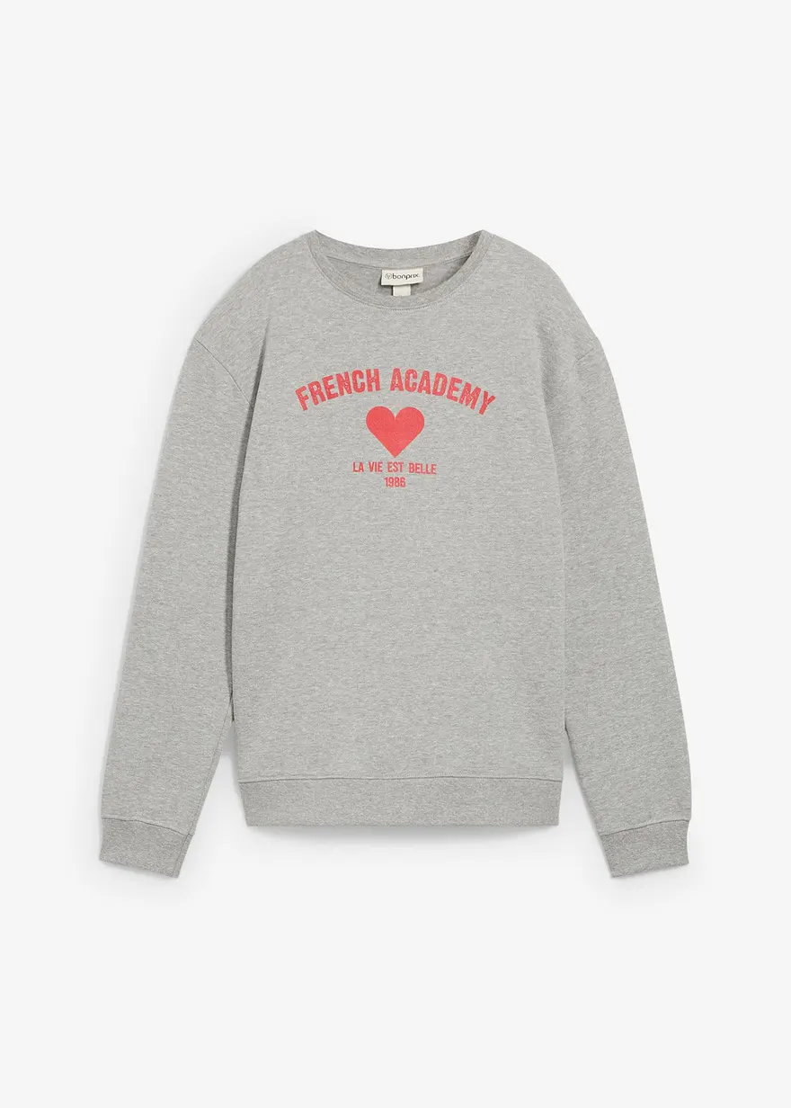 Sweatshirt aus weichem Bio-Baumwoll-Mix in grau von vorne - bonprix
