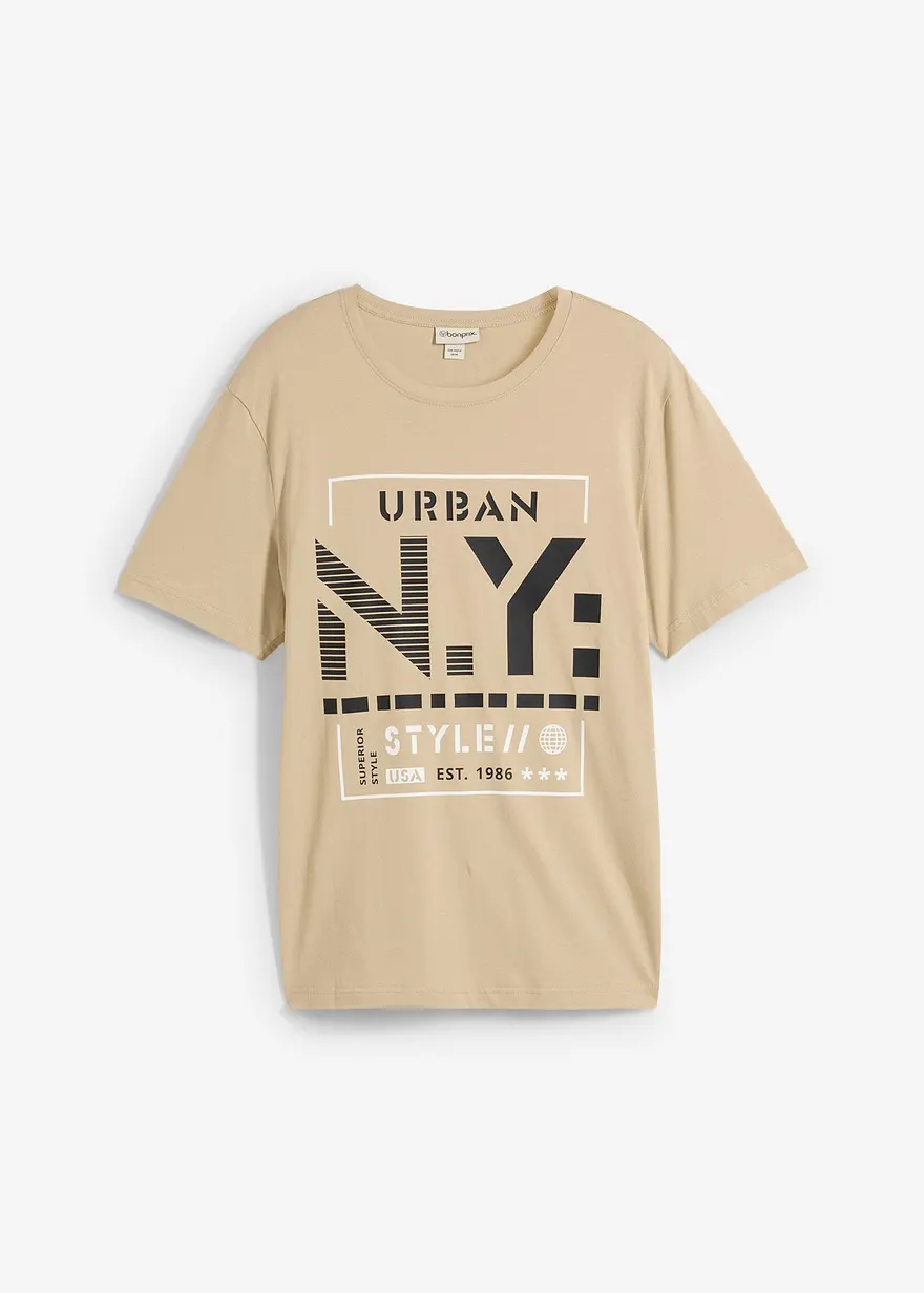 T-Shirt aus reiner Bio-Baumwolle in beige von vorne - bonprix