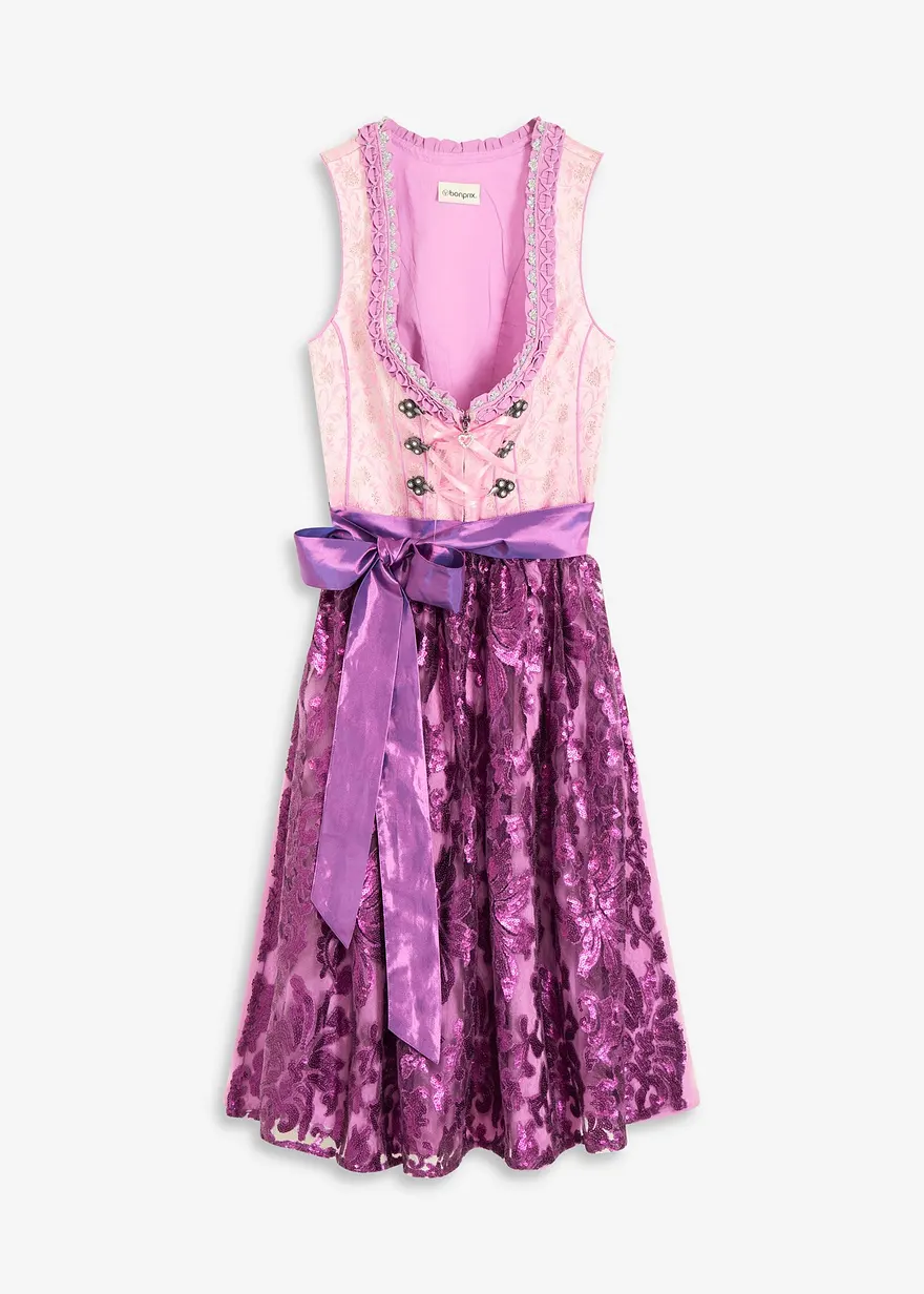 Dirndl mit Pailletten Schürze (2-tlg.Set) in lila von vorne - bonprix