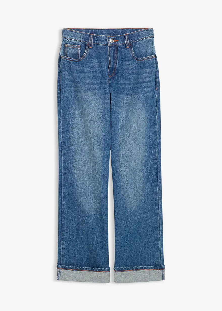 Wide-Leg-Jeans Low Waist in blau von vorne - bonprix