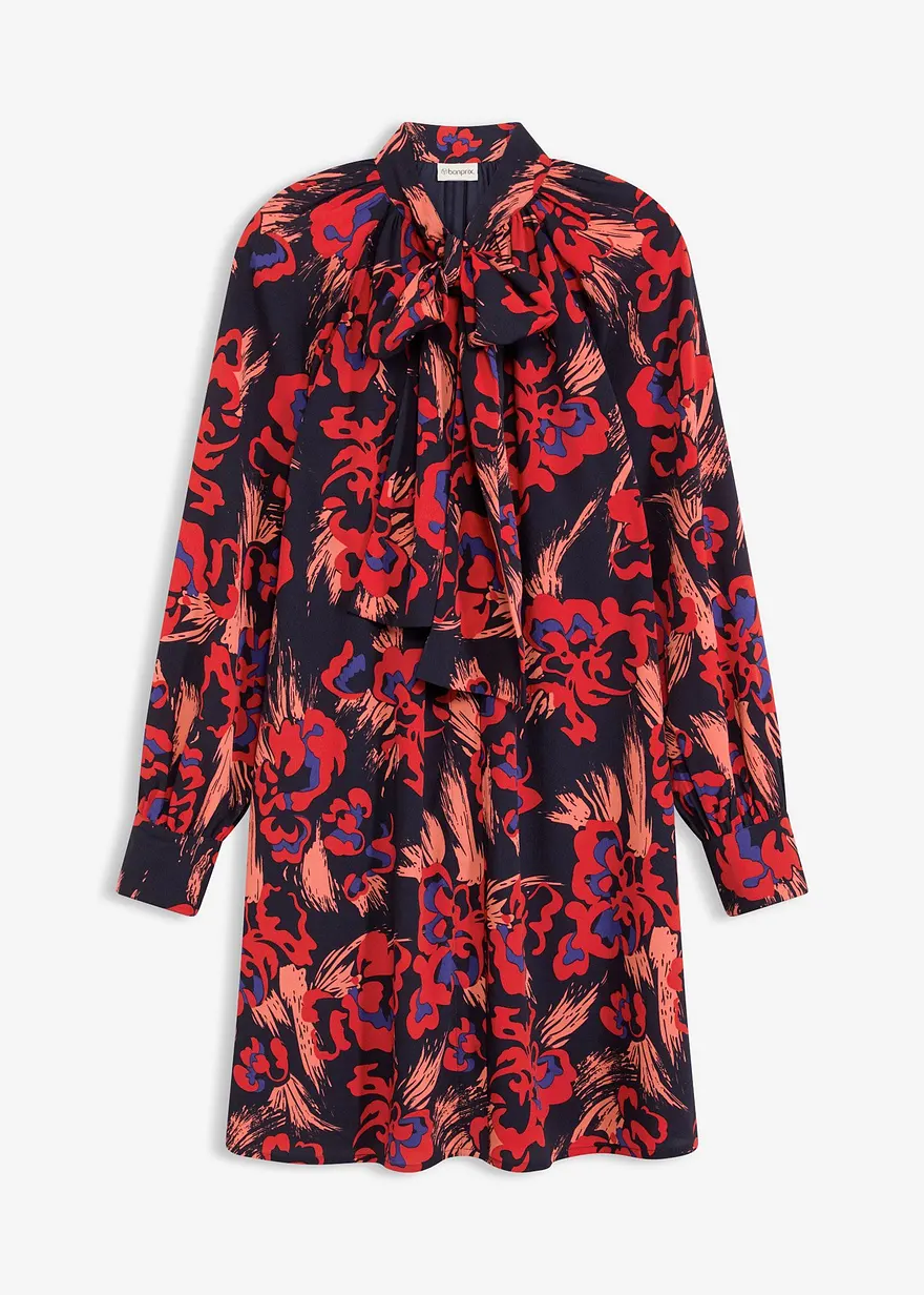 Kleid mit Schluppenkragen in blau von vorne - bonprix