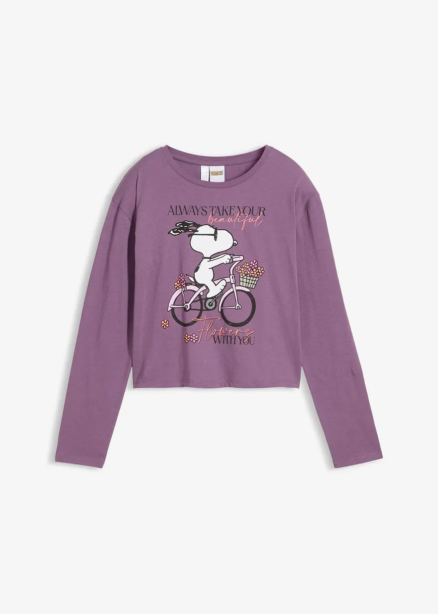Langarmshirt Snoopy aus reiner Baumwolle in lila von vorne - Peanuts
