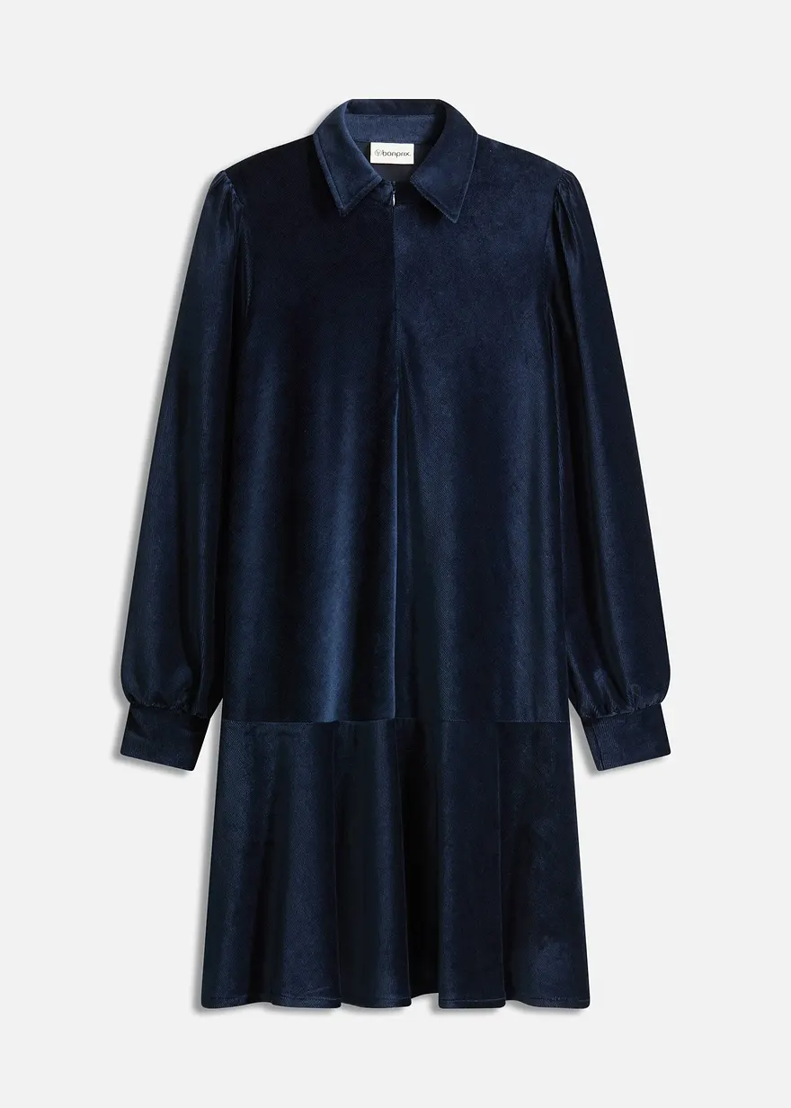 Kurzes Cord-Kleid in blau von vorne - bonprix