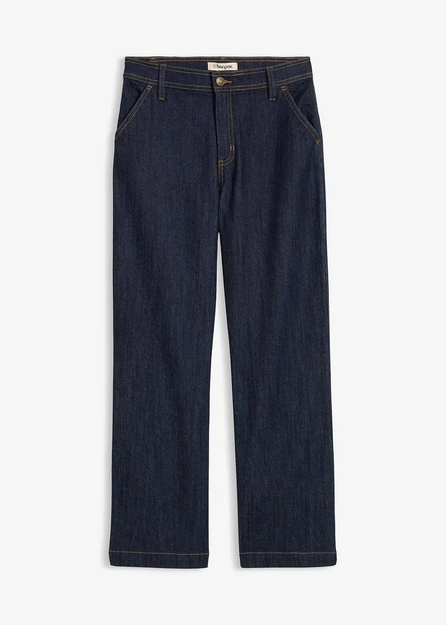 Wide-Leg-Jeans Mid Waist in blau von vorne - bonprix