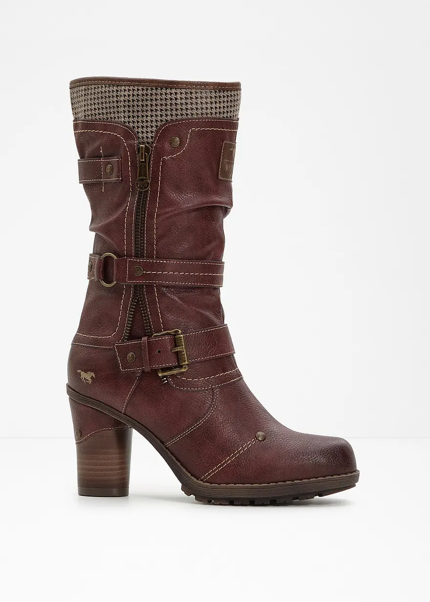 Mustang Damen Booty Stiefel – Modischer Materialmix Mit Weboptik & Zierschnallen