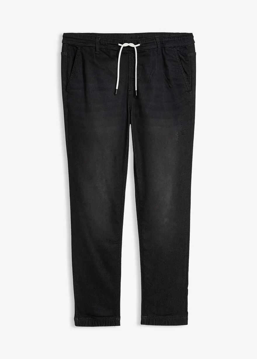 Regular Fit Jeans-Jogger mit Komfortbund, Straight in schwarz von vorne - bonprix