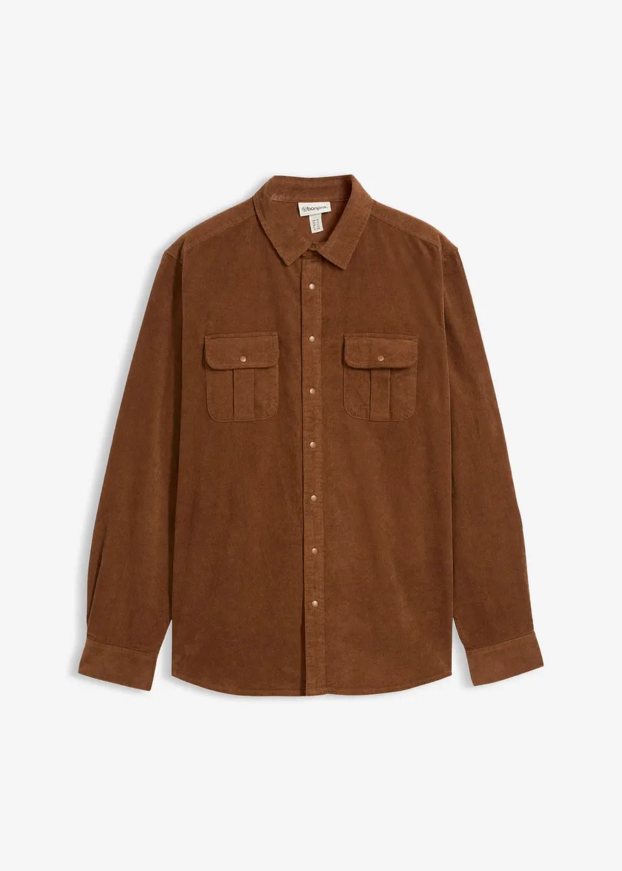 Stretch-Cordhemd mit Baumwolle in braun von vorne - bonprix