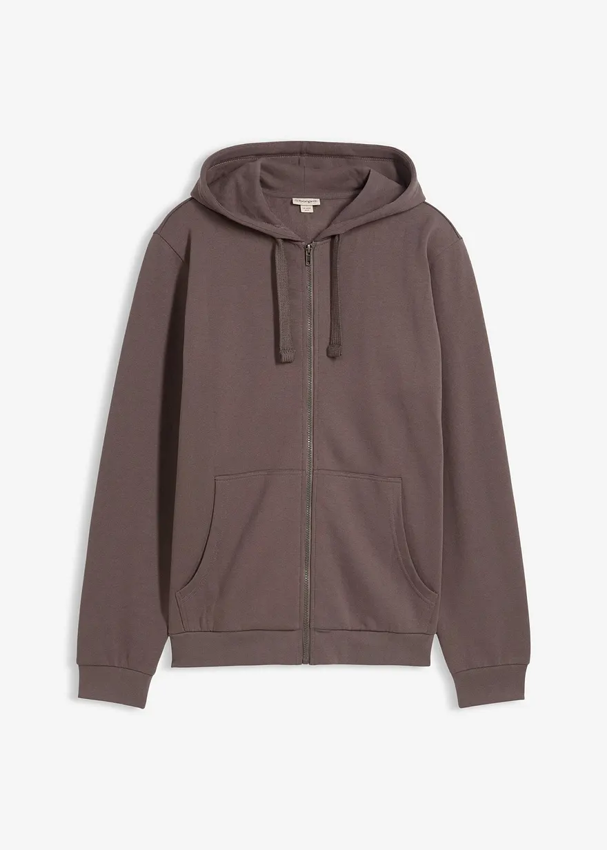 Kapuzen-Sweatjacke mit Reißverschluss in grau von vorne - bonprix