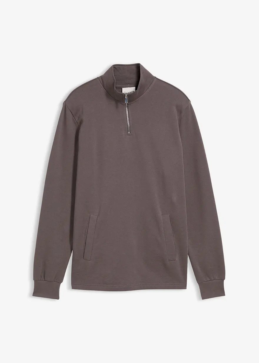 Sweatshirt mit praktischen Taschen und geradem Saum aus reiner Bio-Baumwolle in grau von vorne - bonprix