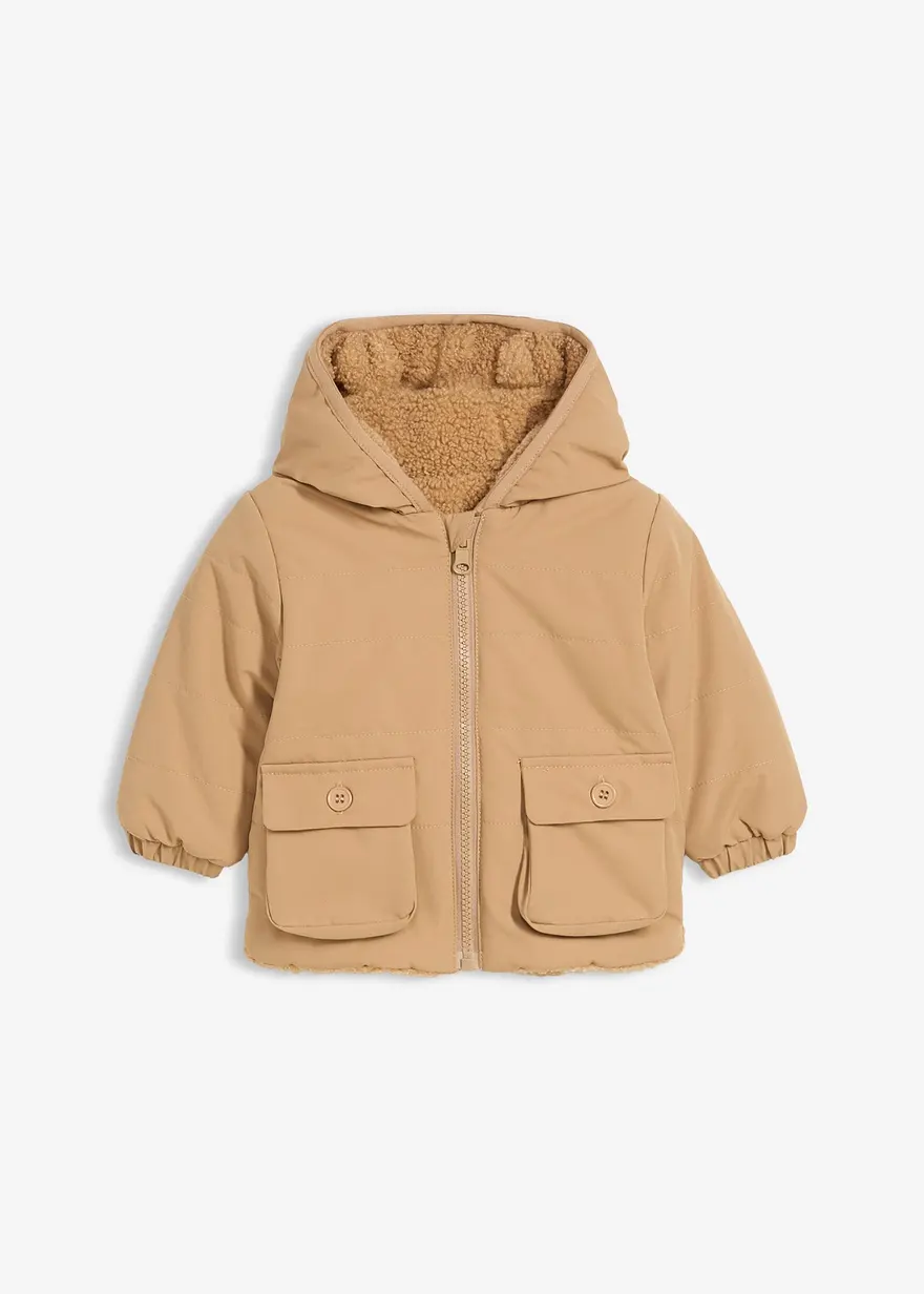 Baby Wendejacke mit Kapuze in beige von vorne - bonprix