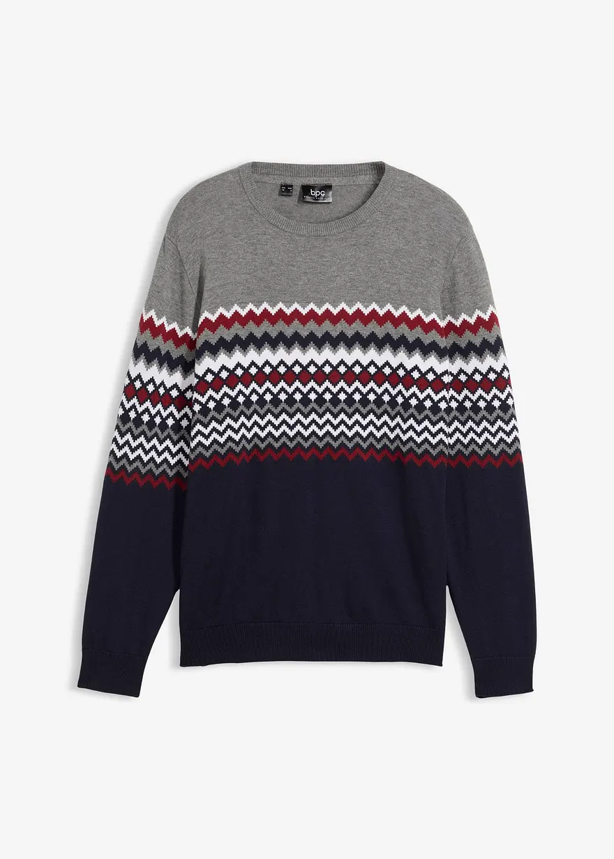 Norweger Pullover mit reiner Baumwolle in grau von vorne - bonprix