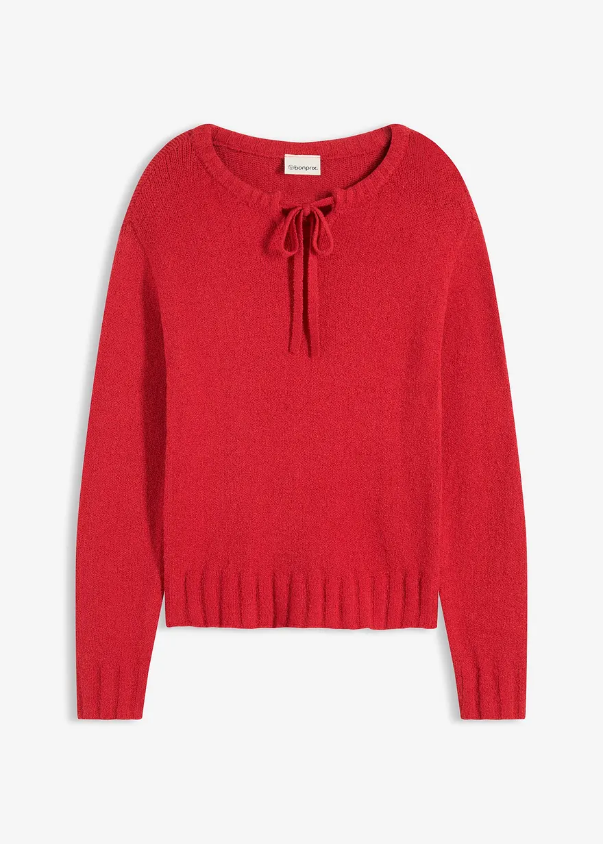 Grobstrick-Pullover mit Bindelösung in rot von vorne - bonprix