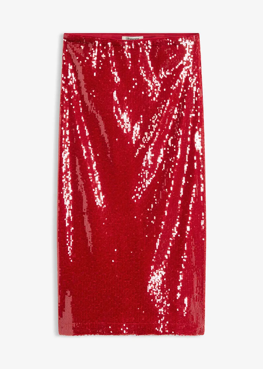 Pailletten-Midirock in rot von vorne - bonprix