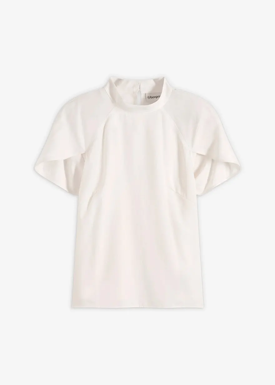 Elegante Kurzarmbluse aus glänzenden Satin in weiß von vorne - bonprix