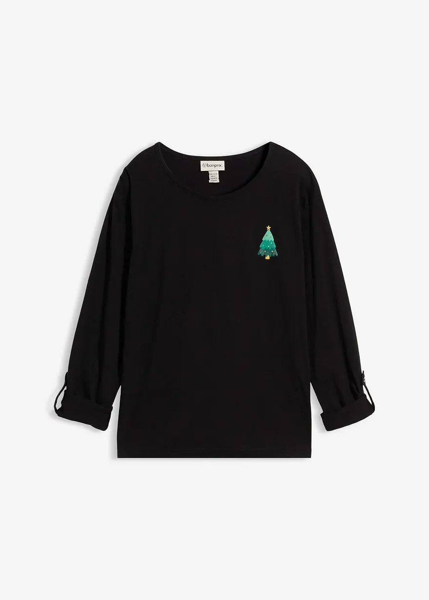 Langarmshirt aus reiner Bio-Baumwolle in schwarz von vorne - bonprix