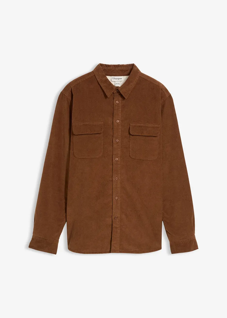 Thermo-Cordhemd mit Stretchanteil und warmen Fleecefutter in braun von vorne - bonprix