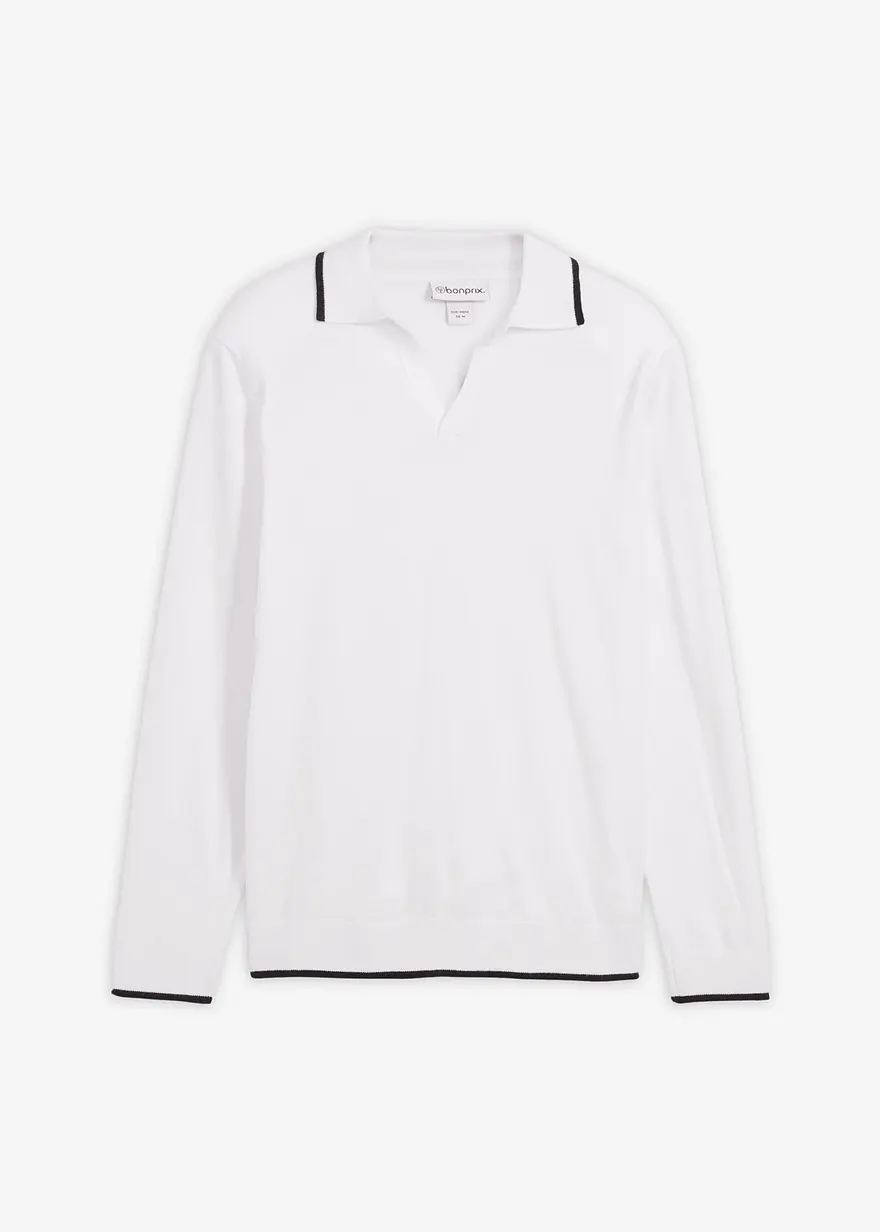 Feinstrickpullover mit Kontrastdetails in weiß von vorne - bonprix