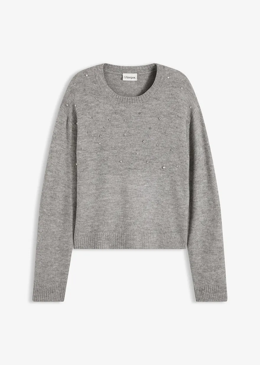 Boxy-Pullover in grau von vorne - bonprix