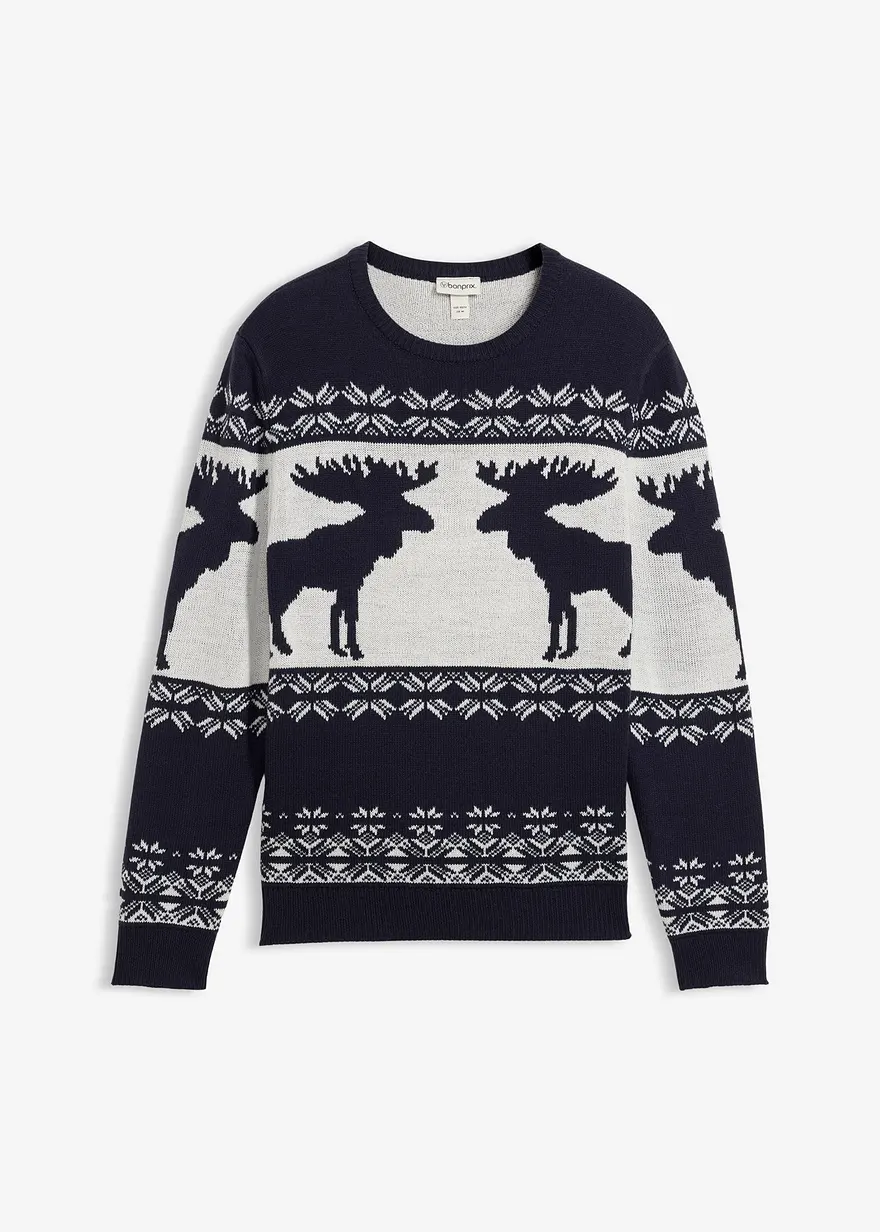 Norweger-Pullover in blau von vorne - bonprix