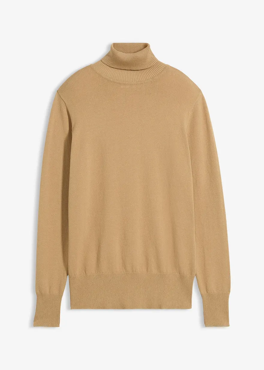 Basic Rollkragenpullover in beige von vorne - bonprix