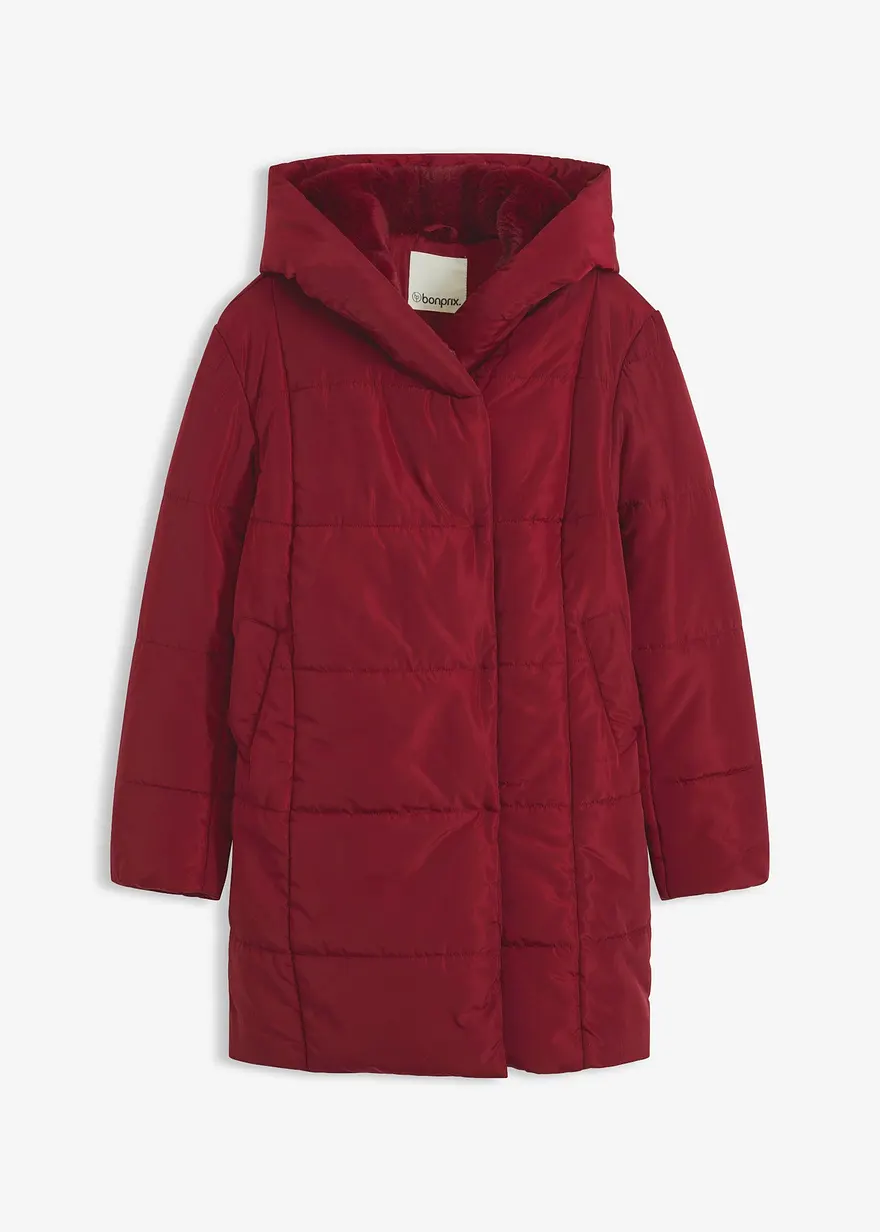 Steppjacke mit Fellimitatbesatz in rot von vorne - bonprix