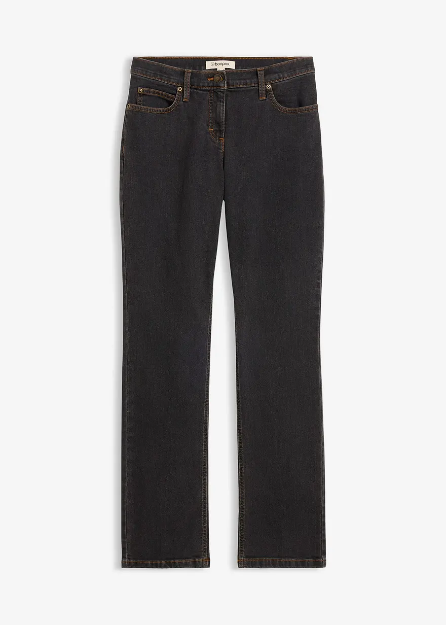 Straight Jeans Mid Waist, Stretch in schwarz von vorne - bonprix