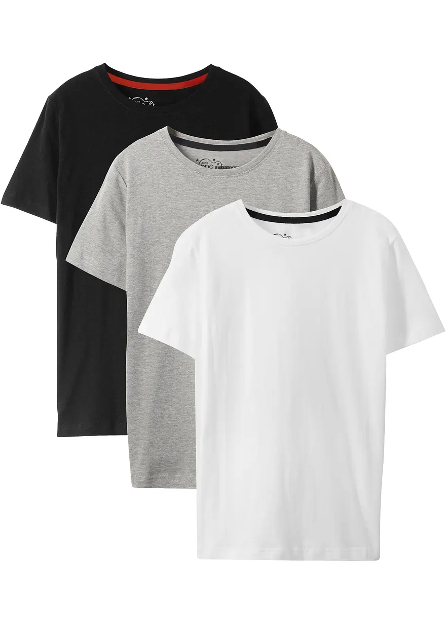 T-Shirt mit Bio-Baumwolle (3er Pack) in schwarz von vorne - bonprix