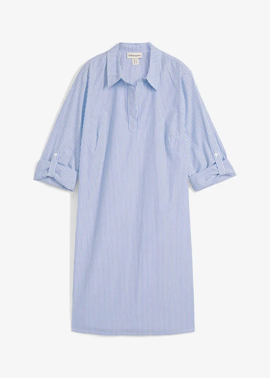 Hemdblusenkleid aus reiner Baumwolle in weiß von vorne - bonprix