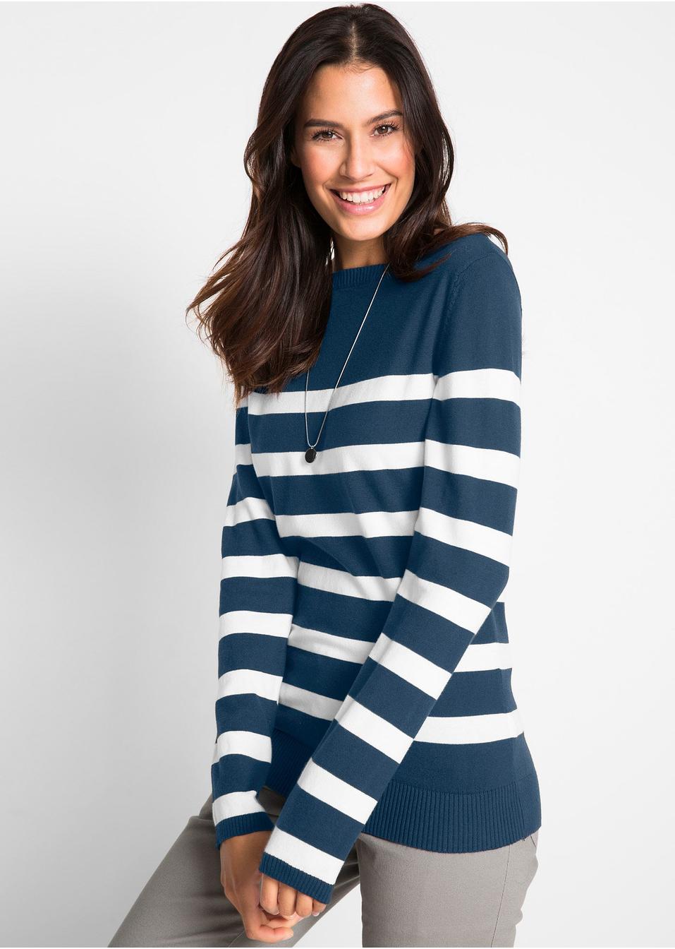 pullover blau gelb gestreift