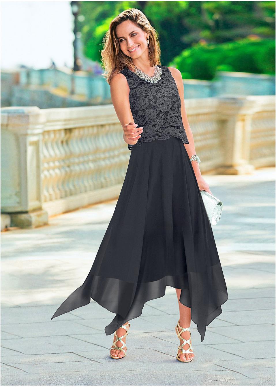 Abendkleid Lang Mit Chiffon Überwurf